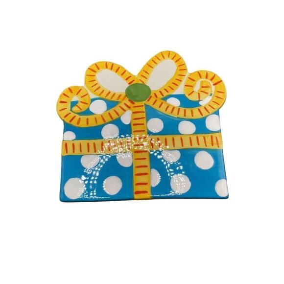 Coton Colors Ceramic Polka Dot Gift Topper Ornament - Blue Whimsical Decor - Picture 1 of 2